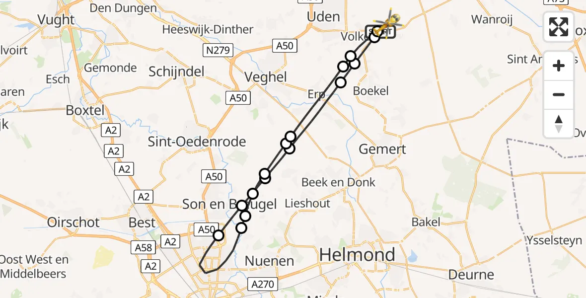 Routekaart van de vlucht: Lifeliner 3 naar Vliegbasis Volkel, Zeelandsedijk
