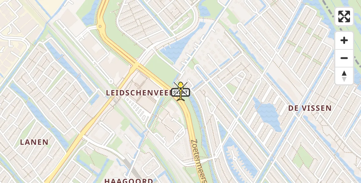 Routekaart van de vlucht: Lifeliner 2 naar Den Haag, Zoetermeerse Rijweg