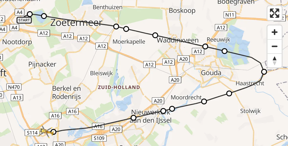 Vluchtroute Traumahelikopter van Den Haag naar Rotterdam The Hague Airport