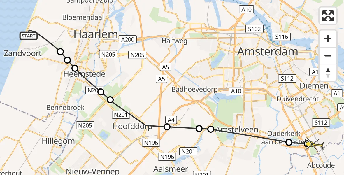 Routekaart van de vlucht: Lifeliner 1 naar Academisch Medisch Centrum (AMC), Duinpieperpad