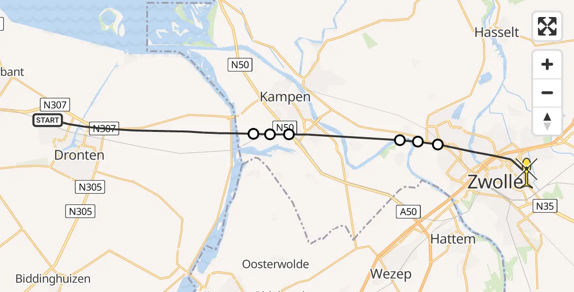Routekaart van de vlucht: Lifeliner 3 naar Zwolle, De Dommel