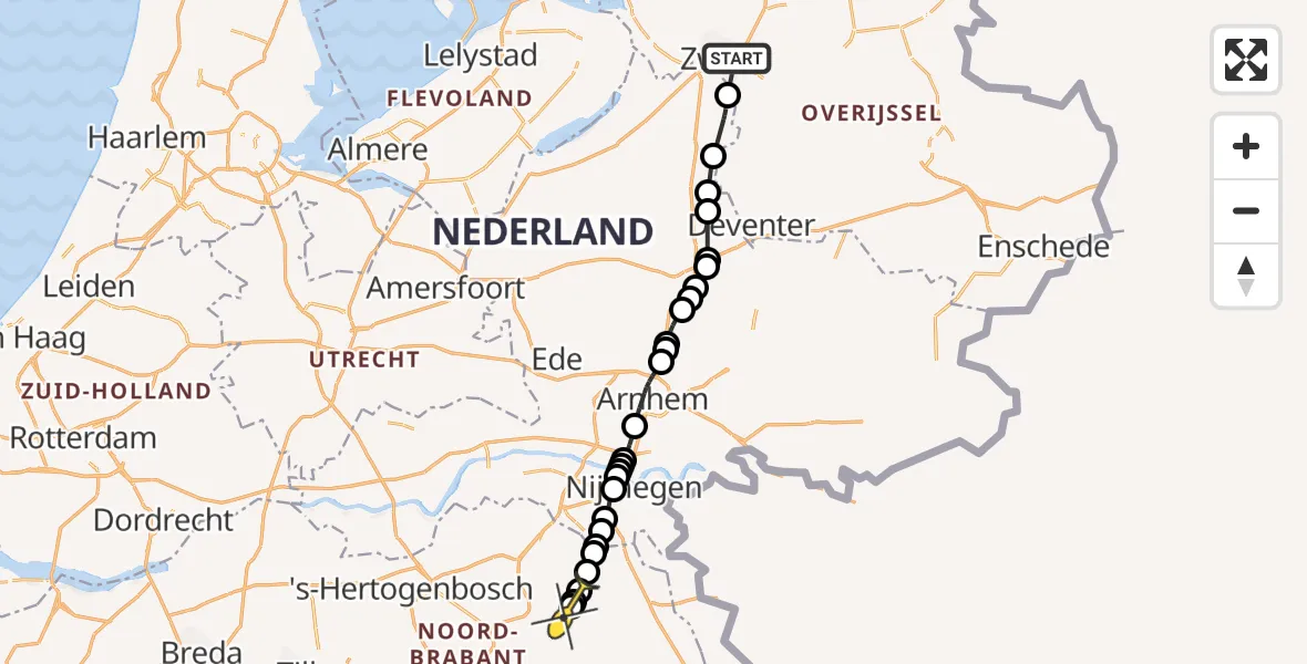 Routekaart van de vlucht: Lifeliner 3 naar Vliegbasis Volkel, Goertjesweg