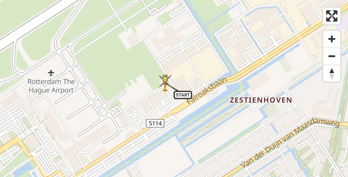 Vluchtroute Traumahelikopter van Rotterdam The Hague Airport naar Rotterdam The Hague Airport