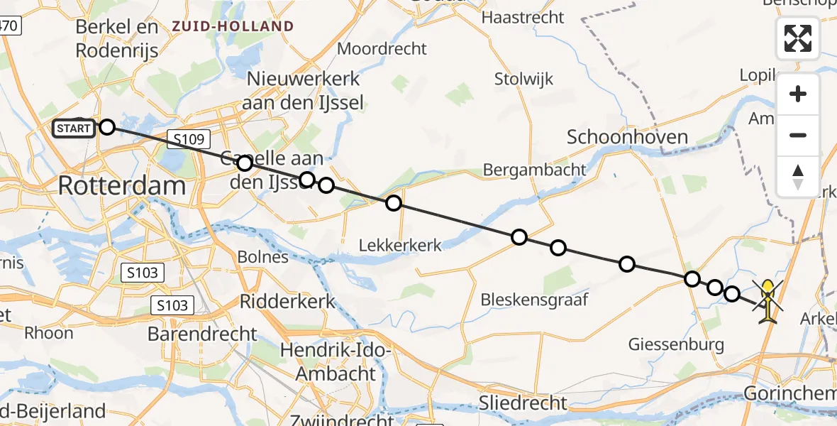 Routekaart van de vlucht: Lifeliner 2 naar Hoornaar, Woensdrechtstraat