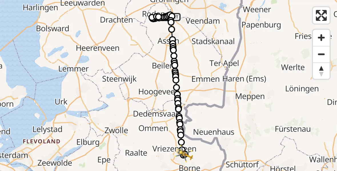 Vluchtroute Traumahelikopter Groningen Airport Eelde - Harbrinkhoek, 09 september 2024, 19:32