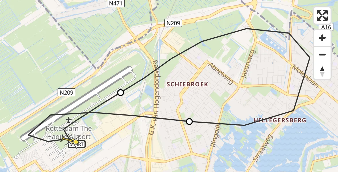 Routekaart van de vlucht: Lifeliner 2 naar Rotterdam The Hague Airport, Bergweg-zuid