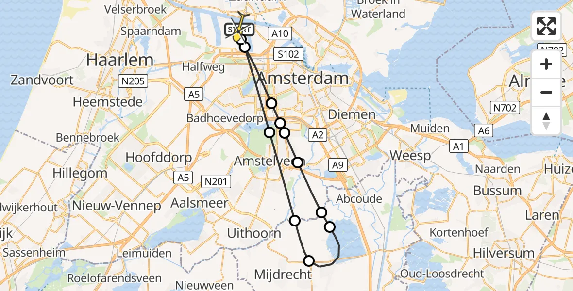 Routekaart van de vlucht: Lifeliner 1 naar Amsterdam Heliport, Corsicaweg