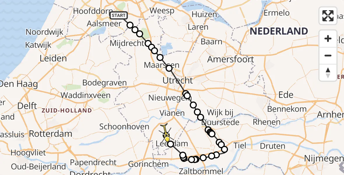 Routekaart van de vlucht: Politieheli naar Leerbroek, Bovenkerkerweg