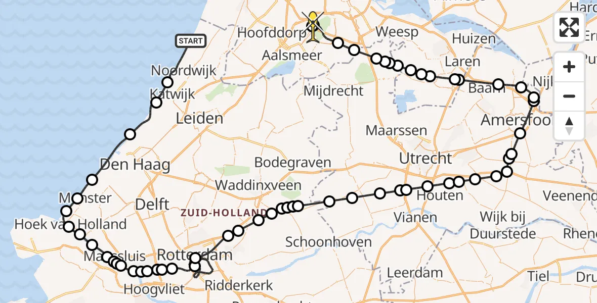 Routekaart van de vlucht: Politieheli naar Schiphol, Noordwijk 25