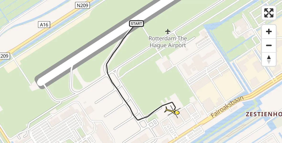 Routekaart van de vlucht: Kustwachthelikopter naar Rotterdam The Hague Airport, Fornebubaan