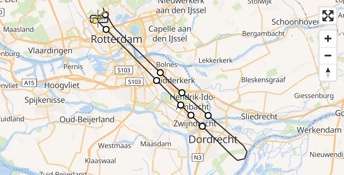 Routekaart van de vlucht: Lifeliner 2 naar Rotterdam The Hague Airport, Zestienhoven