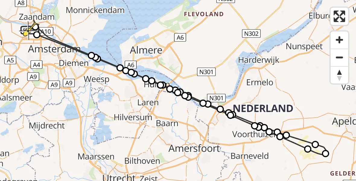 Routekaart van de vlucht: Lifeliner 1 naar Amsterdam Heliport, Westhaven