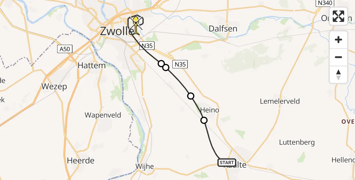 Routekaart van de vlucht: Lifeliner 3 naar Zwolle, Hogeweg