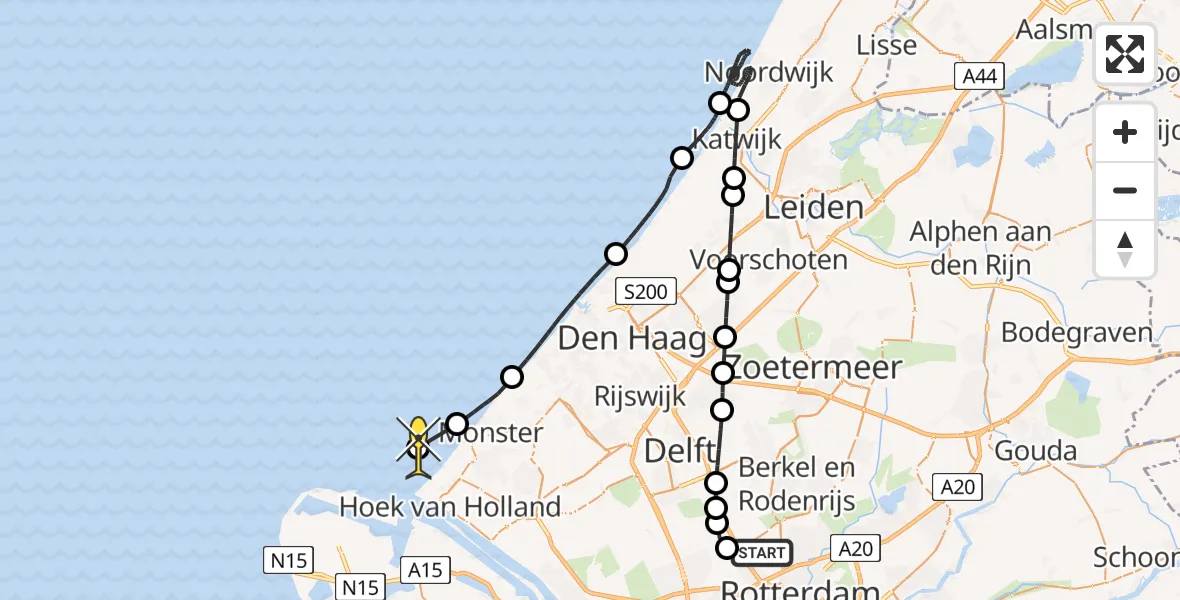 Routekaart van de vlucht: Kustwachthelikopter naar Kethelsekade