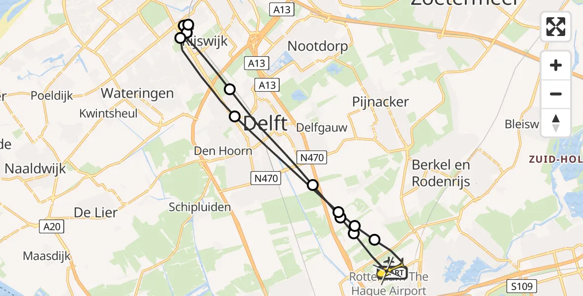 Routekaart van de vlucht: Lifeliner 2 naar Rotterdam The Hague Airport, Brandenburgbaan