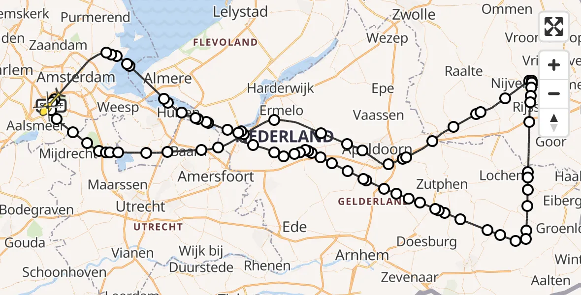 Routekaart van de vlucht: Politieheli naar Schiphol, Amsterdam-Bataviaweg