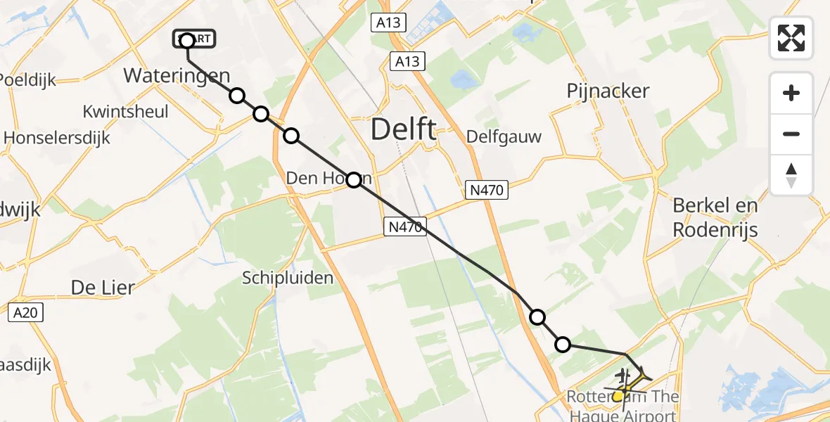 Routekaart van de vlucht: Lifeliner 2 naar Rotterdam The Hague Airport, Bovendijk