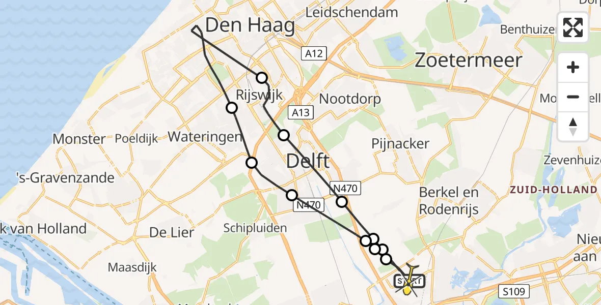 Routekaart van de vlucht: Lifeliner 2 naar Rotterdam The Hague Airport, Schieveense polder