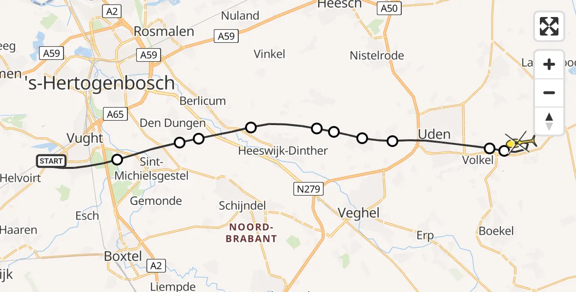 Routekaart van de vlucht: Lifeliner 3 naar Vliegbasis Volkel, Hoevensestraat