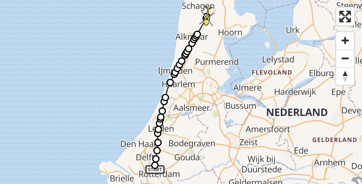 Routekaart van de vlucht: Lifeliner 2 naar Nieuwe Niedorp, A16 Rotterdam