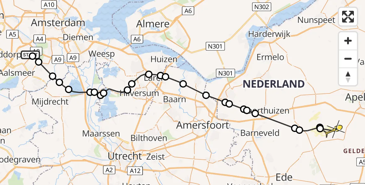 Routekaart van de vlucht: Politiehelikopter naar Harskamp, Rietwijkeroordweg