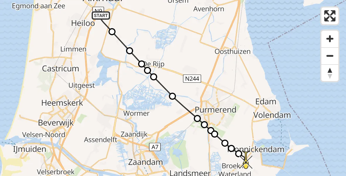 Routekaart van de vlucht: Lifeliner 2 naar Broek in Waterland, Boekelermeer