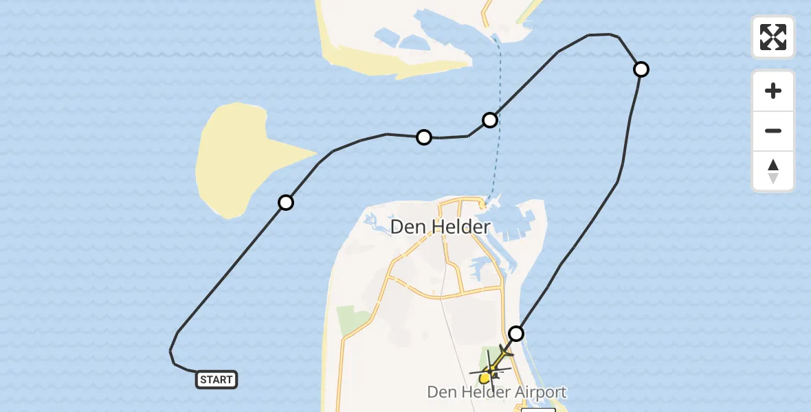 Routekaart van de vlucht: Kustwachthelikopter naar Vliegveld De Kooy, Doggersvaart