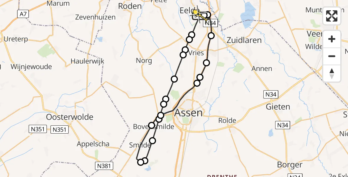 Routekaart van de vlucht: Lifeliner 4 naar Groningen Airport Eelde, Moespot