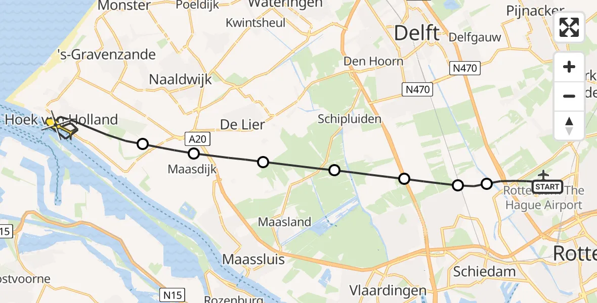 Routekaart van de vlucht: Lifeliner 2 naar Hoek van Holland, Brandenburgbaan