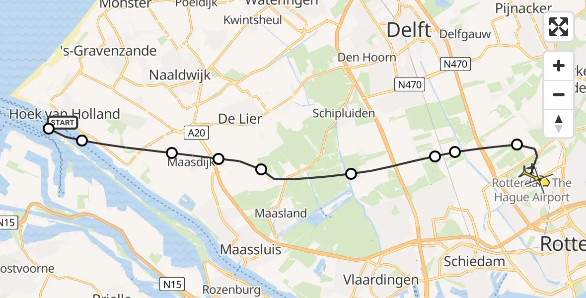 Routekaart van de vlucht: Lifeliner 2 naar Rotterdam The Hague Airport, Noordzeeweg