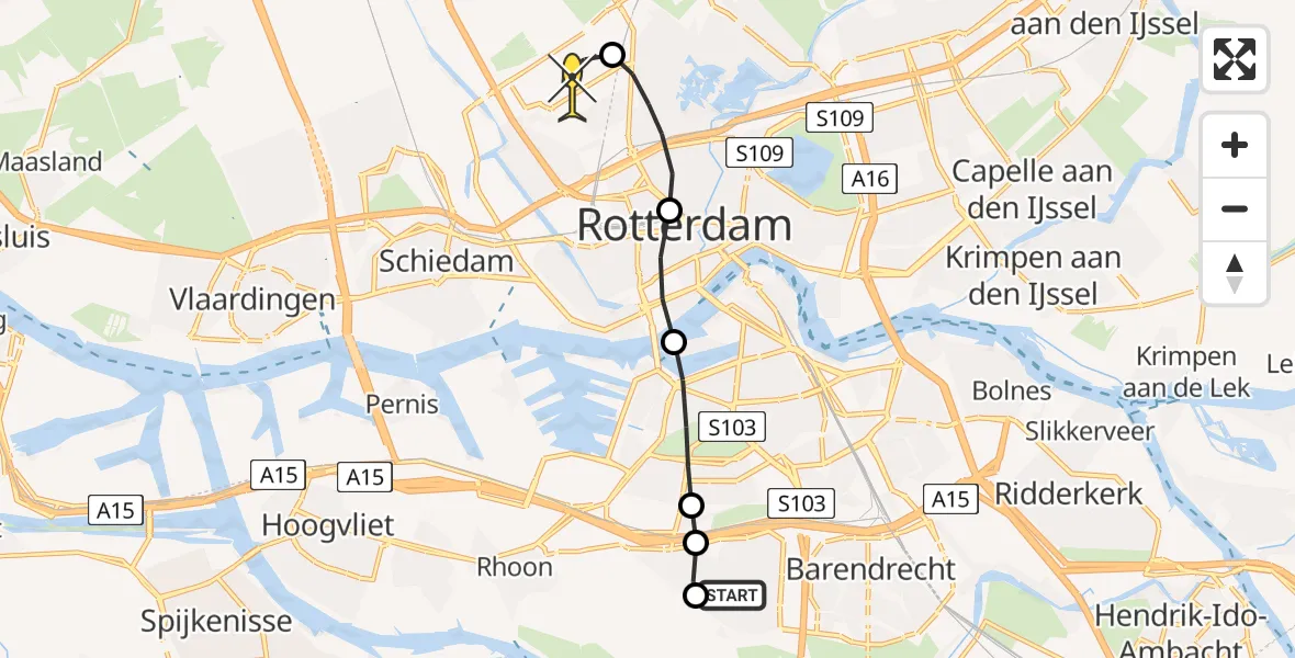 Routekaart van de vlucht: Lifeliner 2 naar Rotterdam The Hague Airport, Doelwijck