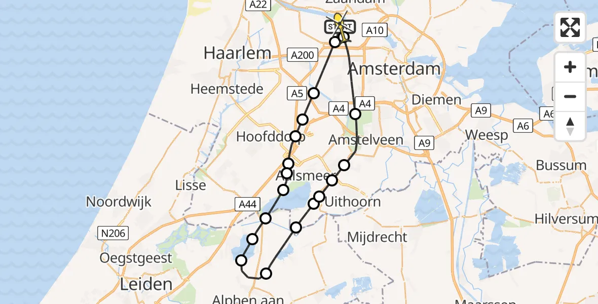 Routekaart van de vlucht: Lifeliner 1 naar Amsterdam Heliport, Nieuw-Zeelandweg