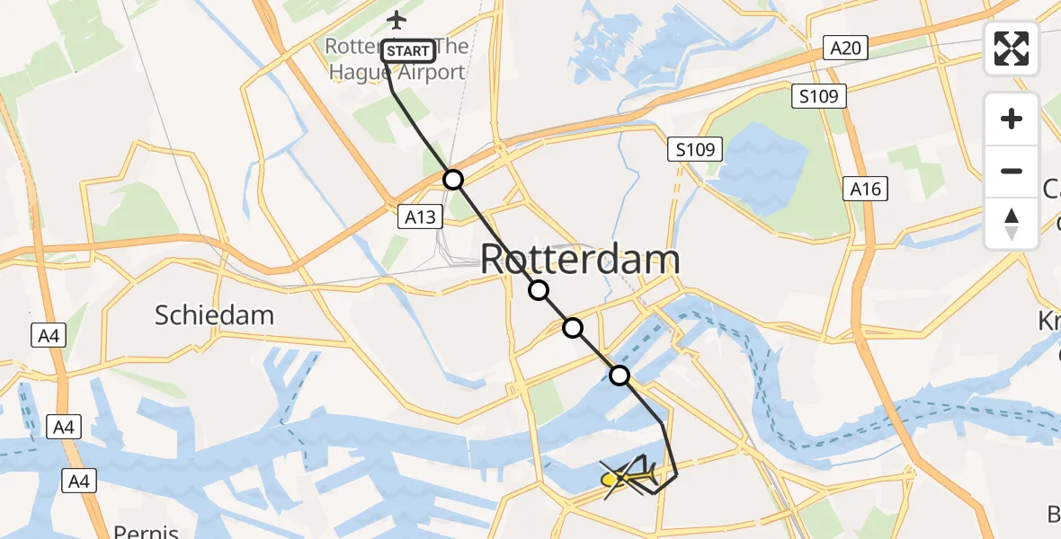 Routekaart van de vlucht: Lifeliner 2 naar Rotterdam, Terletweg