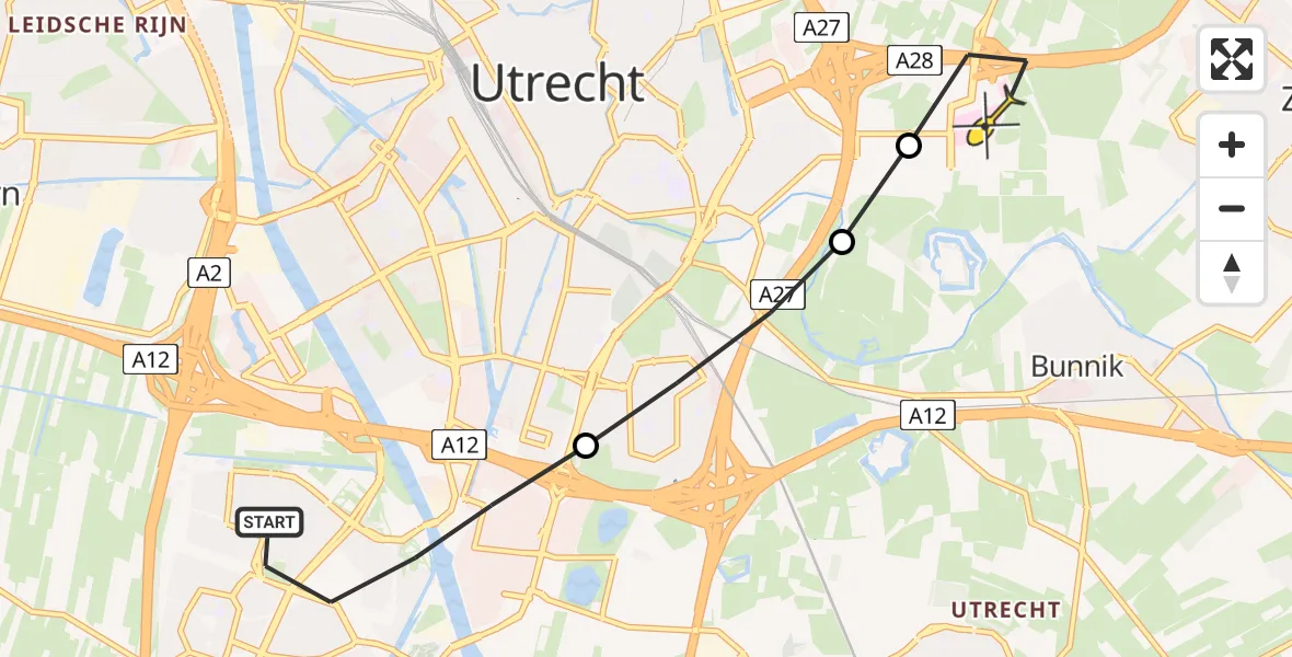 Routekaart van de vlucht: Lifeliner 1 naar Universitair Medisch Centrum Utrecht, Symfonielaan