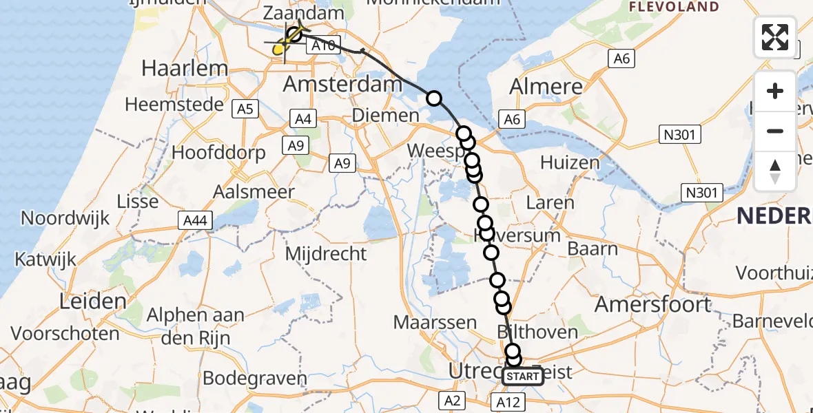 Routekaart van de vlucht: Lifeliner 1 naar Amsterdam Heliport, Leuvenlaan