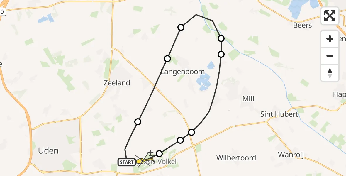 Routekaart van de vlucht: Lifeliner 3 naar Vliegbasis Volkel, De Bunders