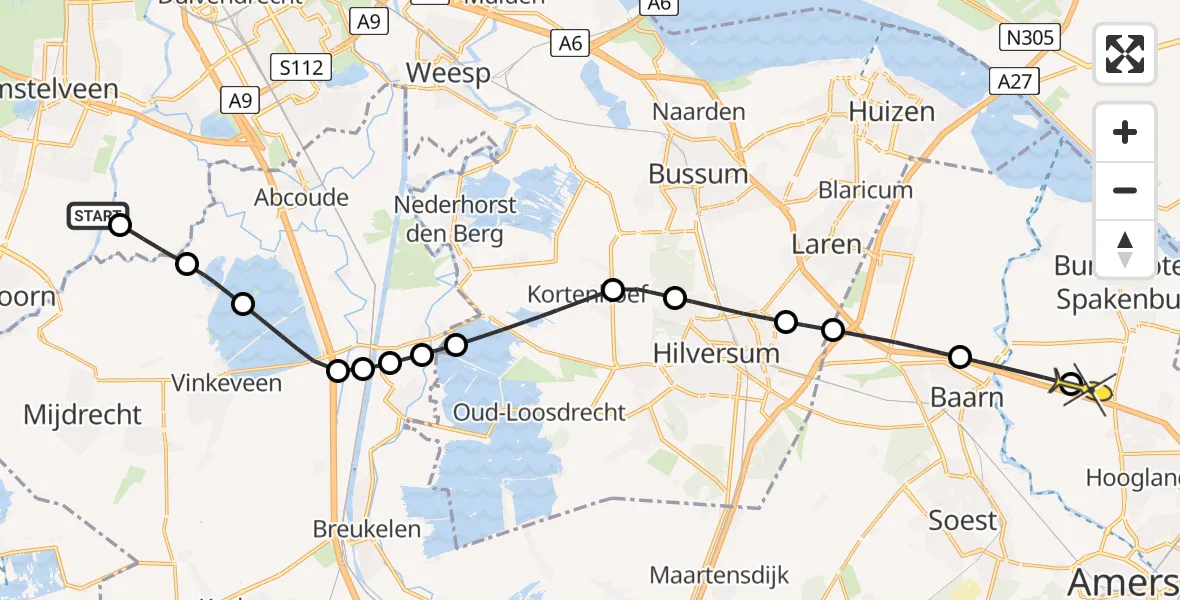 Routekaart van de vlucht: Politieheli naar Bunschoten-Spakenburg, Molenwetering