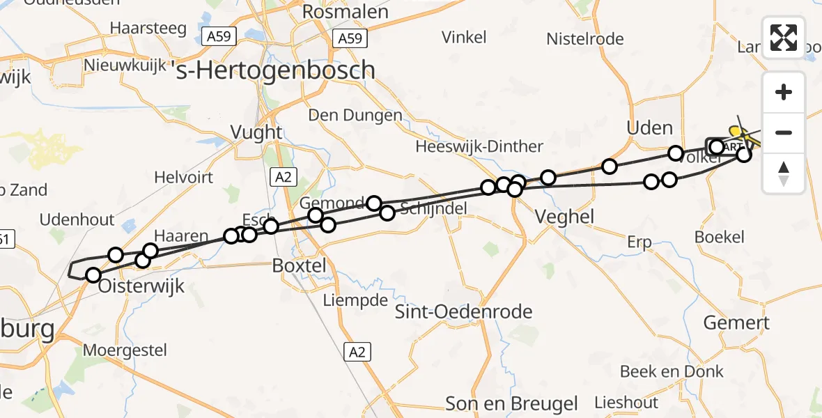 Routekaart van de vlucht: Lifeliner 3 naar Vliegbasis Volkel, Nieuwstraat