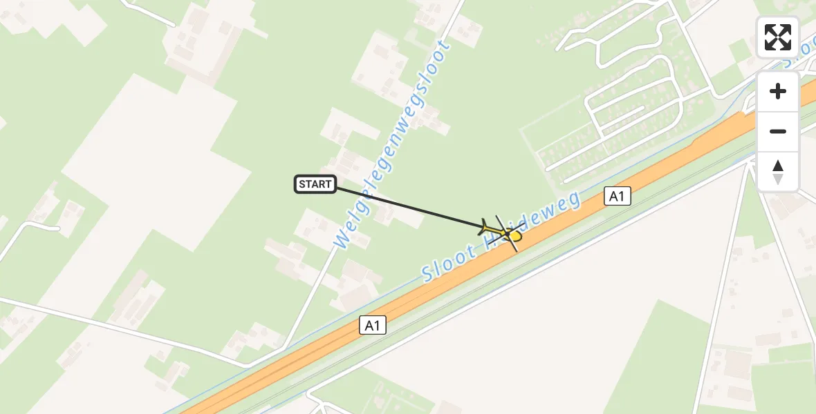 Routekaart van de vlucht: Politiehelikopter naar Stroe, Heideweg