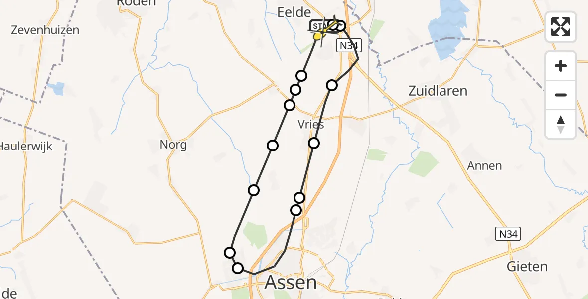 Routekaart van de vlucht: Lifeliner 4 naar Groningen Airport Eelde, Moespot