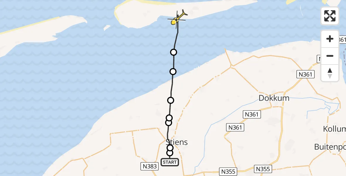 Routekaart van de vlucht: Ambulancehelikopter naar Nes, Skrédyk
