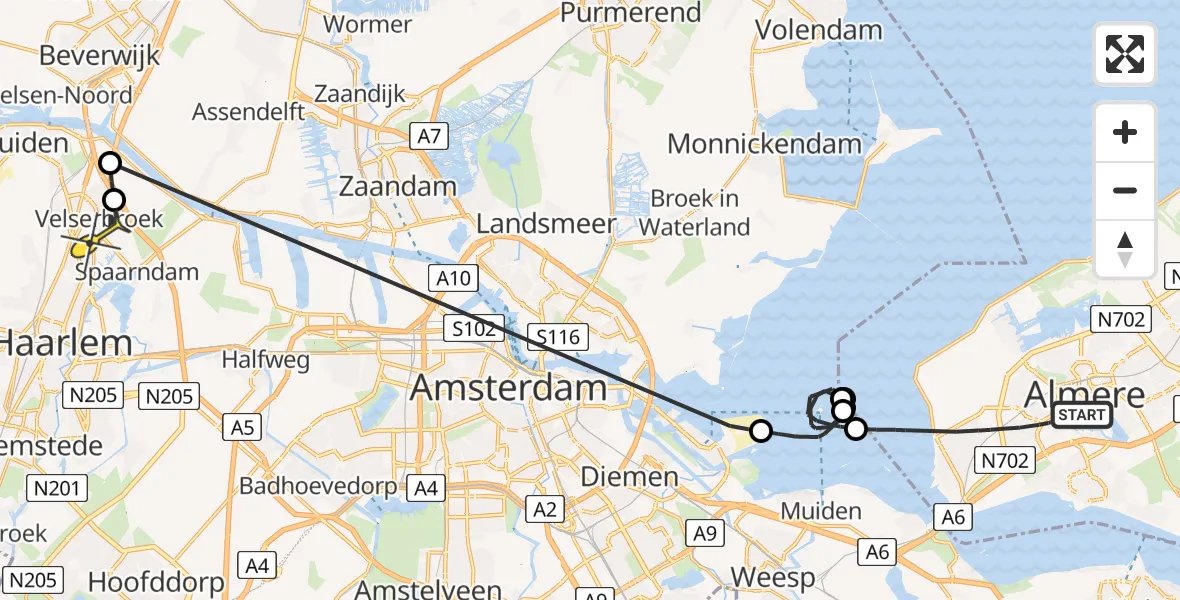 Routekaart van de vlucht: Politieheli naar Haarlem, Vlissingenstraat