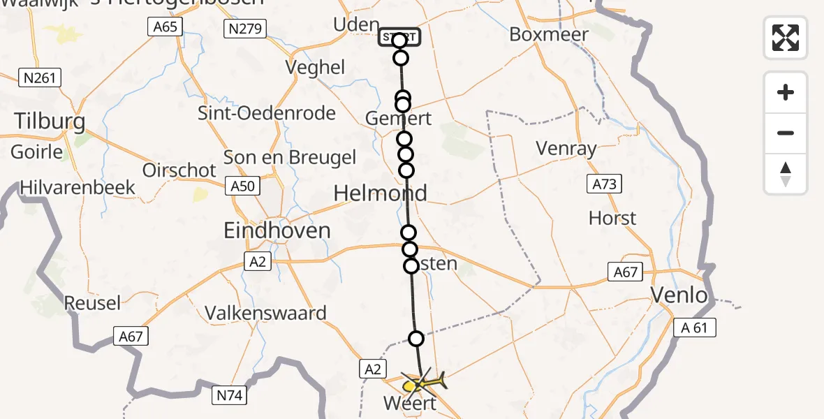 Routekaart van de vlucht: Lifeliner 3 naar Weert, Vlinderplas