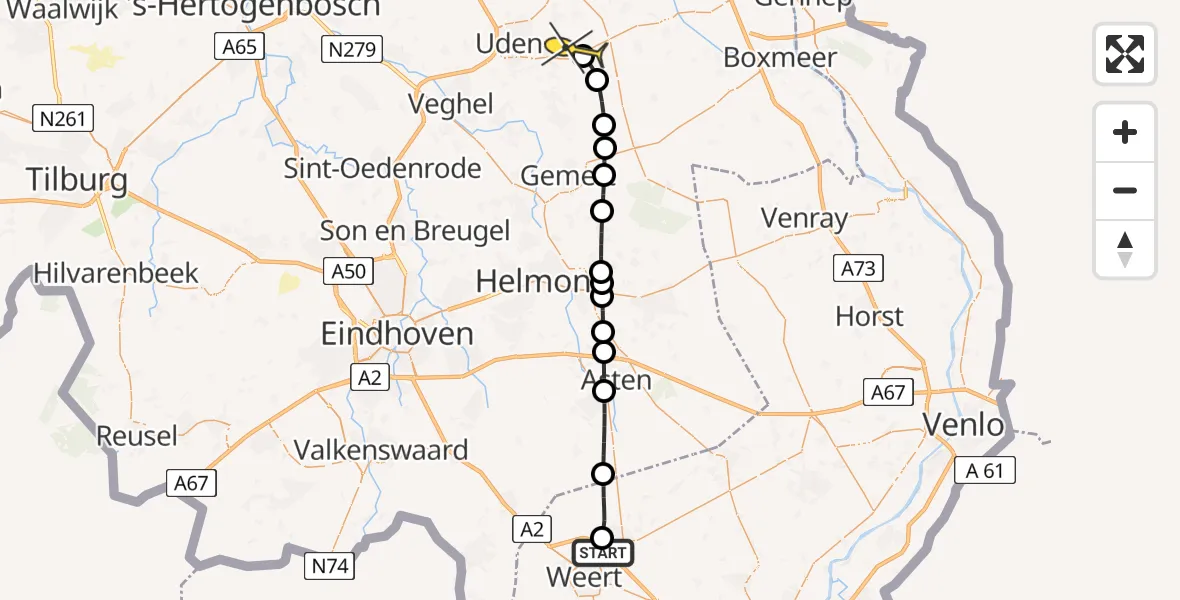 Routekaart van de vlucht: Lifeliner 3 naar Vliegbasis Volkel, Zeelandsedijk