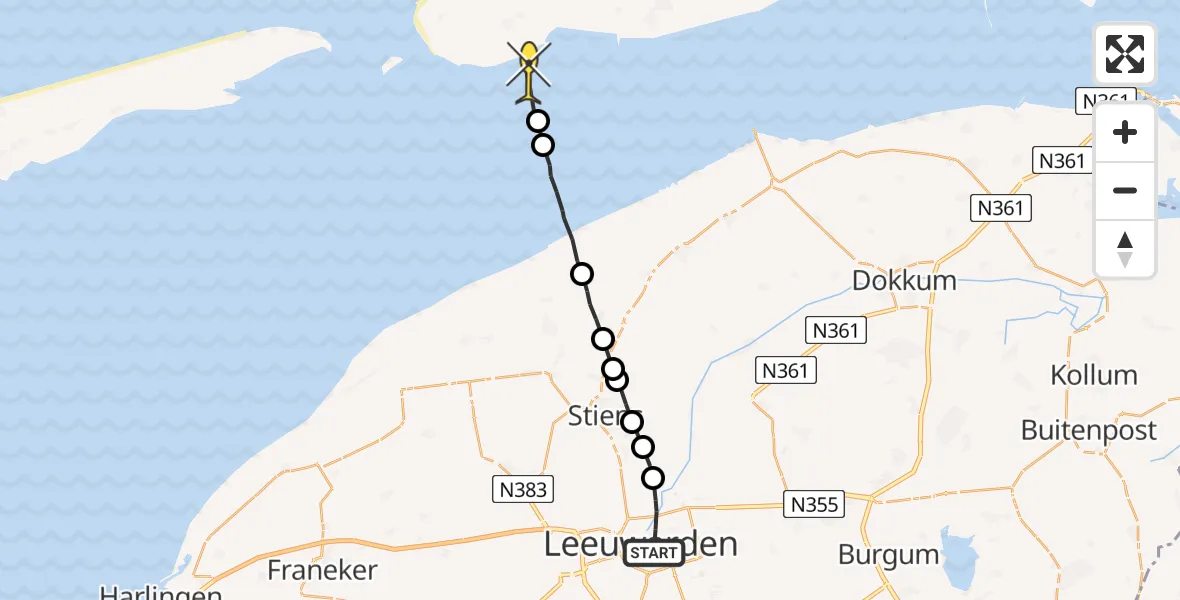 Routekaart van de vlucht: Ambulanceheli naar Ballum, Bleeklaan