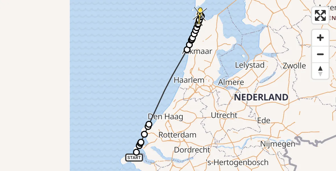 Routekaart van de vlucht: Kustwachthelikopter naar Vliegveld De Kooy, Hompelvoet