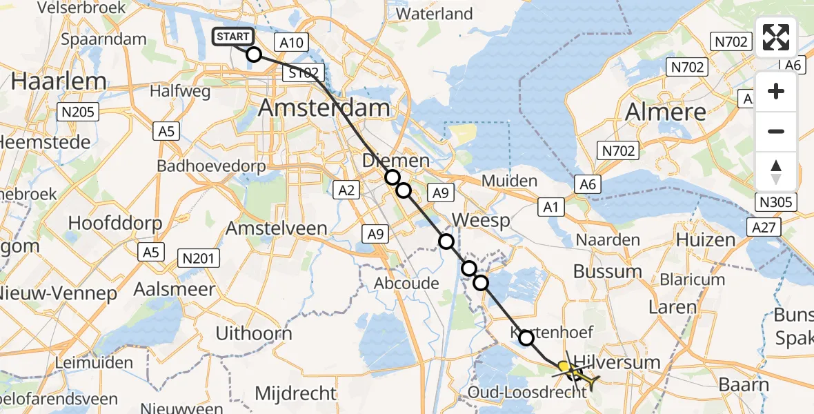 Routekaart van de vlucht: Lifeliner 1 naar Hilversum, Maltaweg