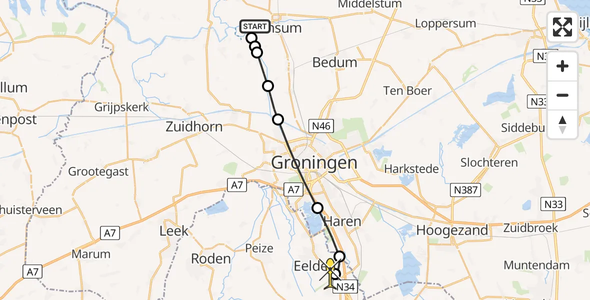 Routekaart van de vlucht: Lifeliner 4 naar Groningen Airport Eelde, Schilligeham