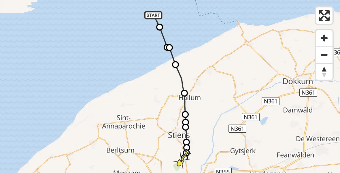 Routekaart van de vlucht: Ambulancehelikopter naar Vliegbasis Leeuwarden, Keegsdijkje