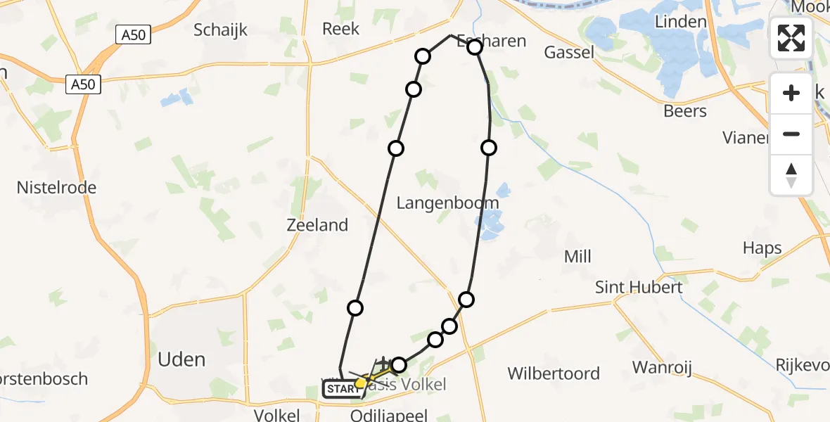 Routekaart van de vlucht: Lifeliner 3 naar Vliegbasis Volkel, Houtvennen